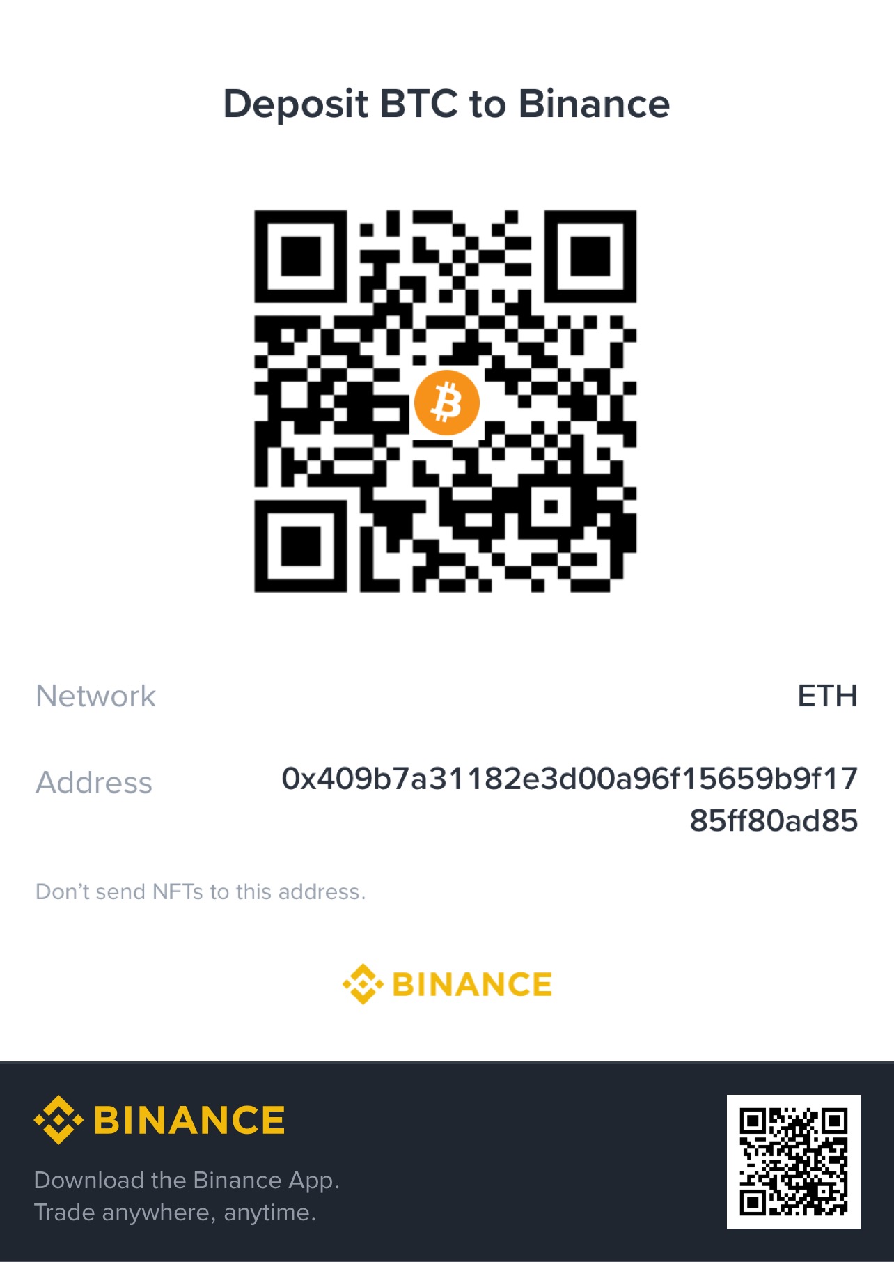 BTC donation QR code (Ethereum network)
