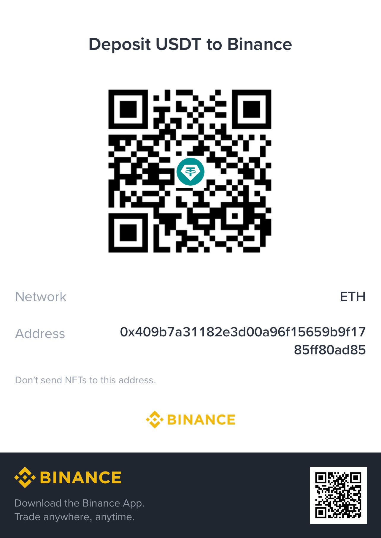 USDT donation QR code (Ethereum (ERC20))
